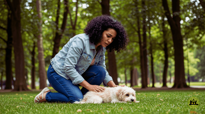 Pet receiving first aid during a seizure at home